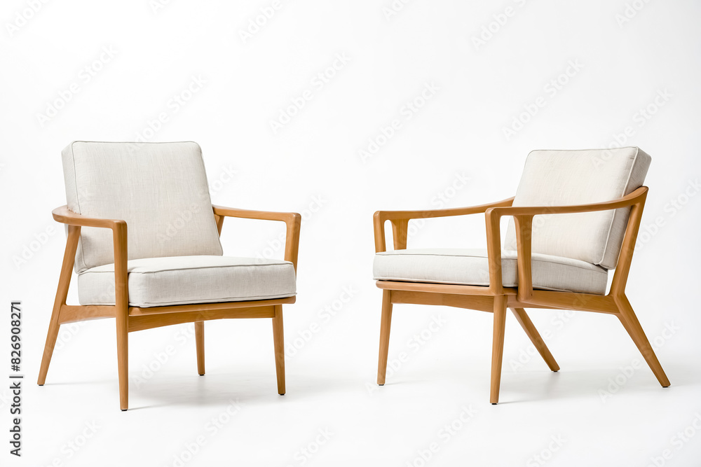 Two Modern Wooden Armchairs on White Background Two Modern Wooden Armchairs on White Background