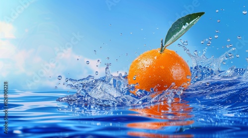 Orange and water splash. captured with highspeed photography as they break through the waters surface. 