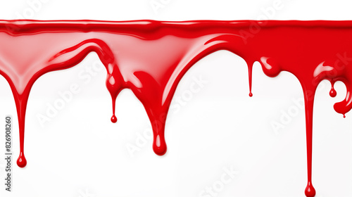 Red paint dripping down on white background