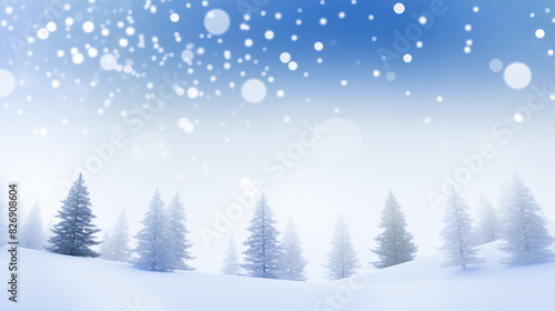 Miniature fir trees in winter snowy landscape