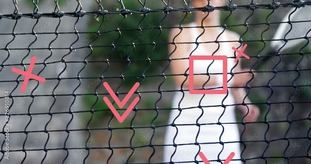 Φωτογραφία Image of arrows and geometric shapes, close up of nets against caucasian female