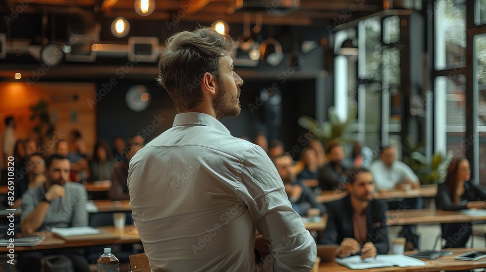 A business team receiving a standing ovation for their seminar presentation on market trends, knolling A business team receiving a standing ovation for their seminar presentation on market trends, knolling