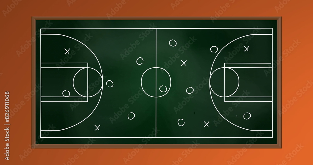Image of arrow on basketball court on orange background Image of arrow on basketball court on orange background