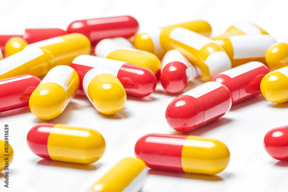 Red and Yellow Capsules on a White Background Red and Yellow Capsules on a White Background