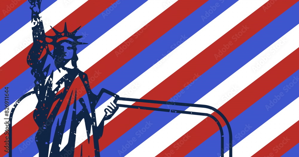 Obraz premium Image of stripes and stars coloured with flag of usa over statue of liberty