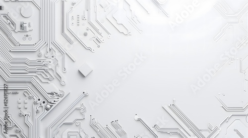 Abstract Background - Abstract white circuit board with intricate lines and components, symbolizing modern technology