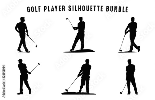 Golfer Silhouette Vector art Set, Golf Player Silhouettes black Clipart bundle