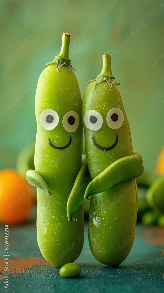 international friendship day greeting card featuring two peas in a pod and an orange, accompanied by a green frog and a white eye, with a green stem in the background international friendship day greeting card featuring two peas in a pod and an orange, accompanied by a green frog and a white eye, with a green stem in the background
