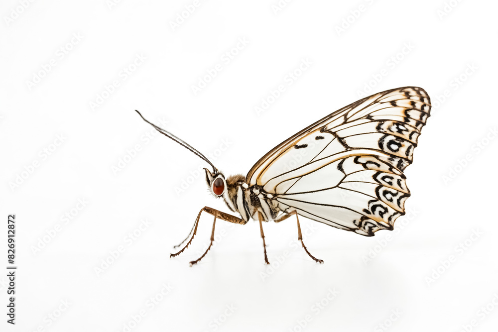 Close Up of a Black and White Butterfly on a White Background Close Up of a Black and White Butterfly on a White Background