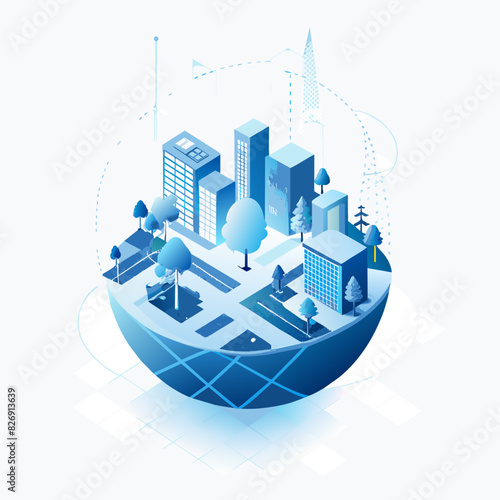 Illustrate a modern city with plenty of green spaces, trees, and parks, emphasizing urban sustainability and eco-friendly architecture.