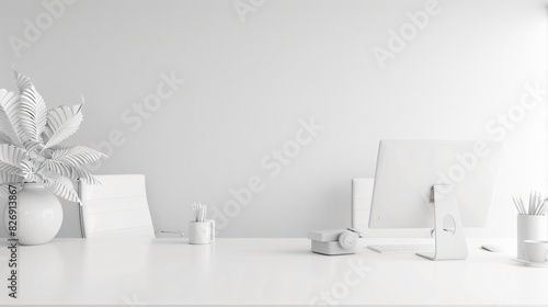 Wallpaper Mural A modern business office scene with sleek furniture and minimalistic decor on a white background Torontodigital.ca