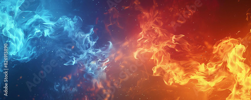 Fiery combination of blue and red flames