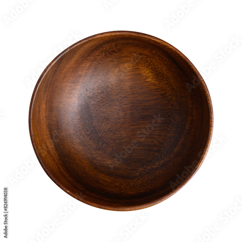 Natural round wooden bowl, Kitchen utensil, Top view