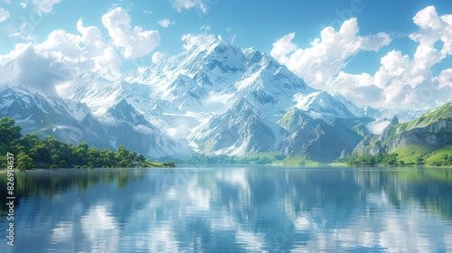 picturesque mountain lake in the summer morning