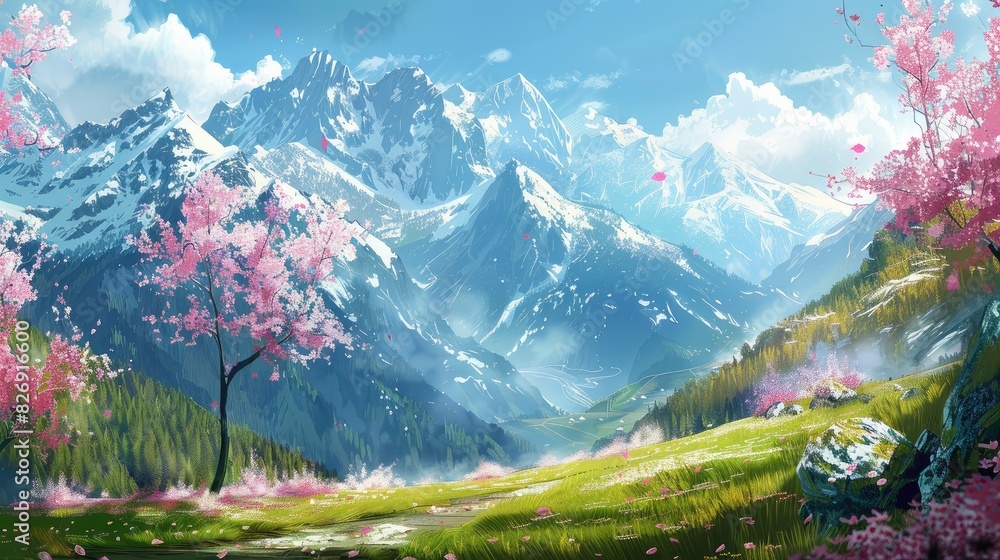 Mountains wallpaper. Mountainous Grass Field Landscape. Grass field with mountains against a backdrop of blue sky and white clouds. Mountains with fog wallpaper. Mountains wallpaper. Mountainous Grass Field Landscape. Grass field with mountains against a backdrop of blue sky and white clouds. Mountains with fog wallpaper.