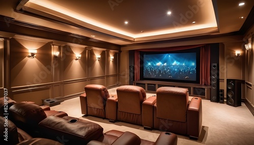 Entertainment room with state-of-the-art home theater system and comfortable cinema seats.  interior Concept