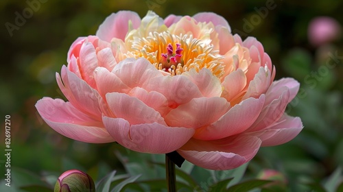 Vibrant close-up of a pink peony flower in full bloom, showcasing its delicate petals and intricate center.