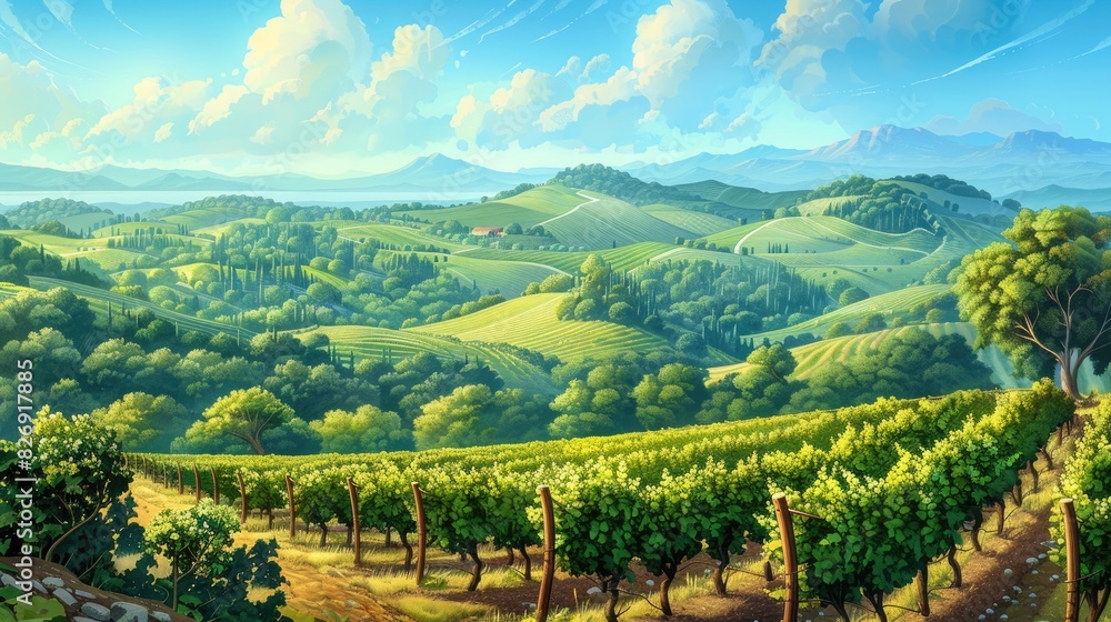 Fototapeta premium Scenic landscape featuring a vineyard