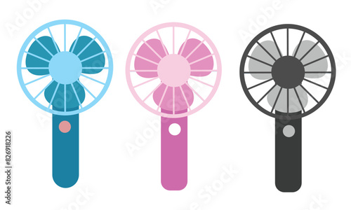 Handy fan vector. Portable fan. Flat vector in cartoon style isolated on white background.