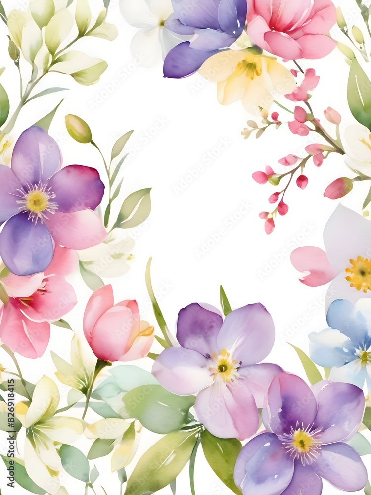 Obraz premium Watercolor Spring Flower Background Border Art