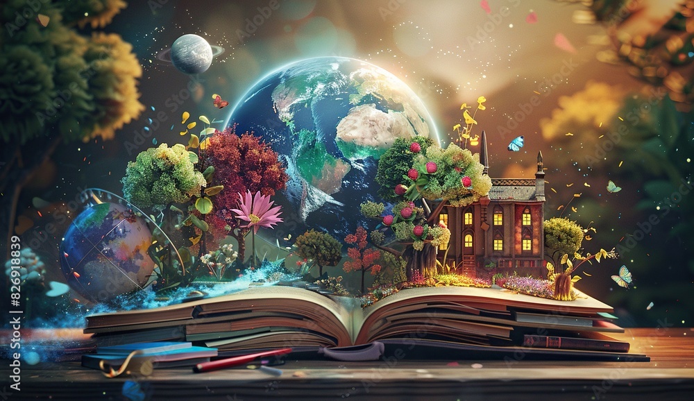 Naklejka premium Unlocking Fantastical Worlds Through Books: The Power of Education and Creativity.