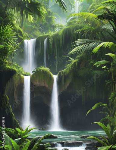 waterfall in the tropical jungle