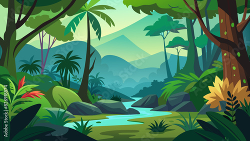 Tropical rainforest safari jungle background 