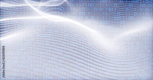 Billede på lærred Image of looping binary codes and dynamic wave pattern over abstract background
