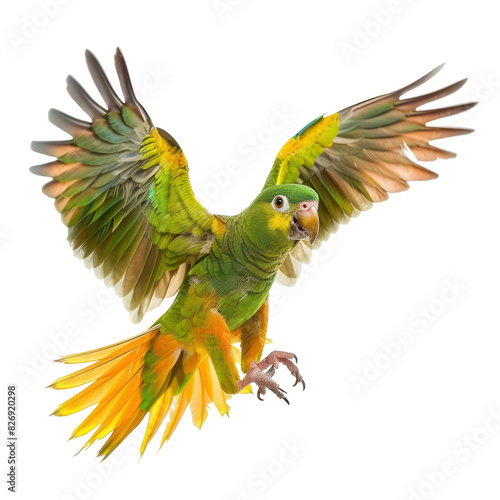 Conure bird fly full body isolate on transparency background PNG photo