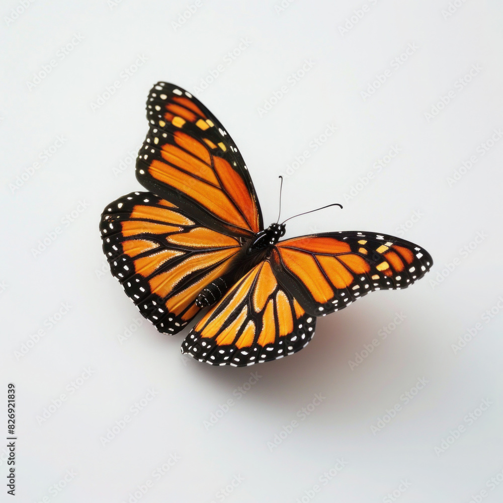 A monarch butterfly with orange and black wings feeding A monarch butterfly with orange and black wings feeding