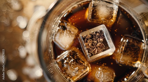 Close-up of a cocktail shaker with espresso ice cubes  strong coffee  liqueur  and vodka  ready to be mixed