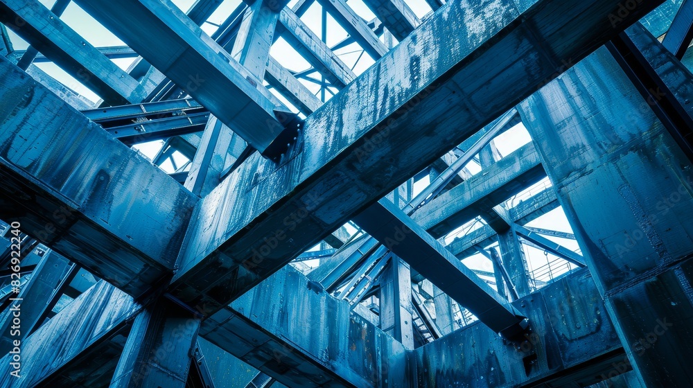 Building interior with a complex web of steel beams, isolated background, studio lighting, captivating and mesmerizing Building interior with a complex web of steel beams, isolated background, studio lighting, captivating and mesmerizing