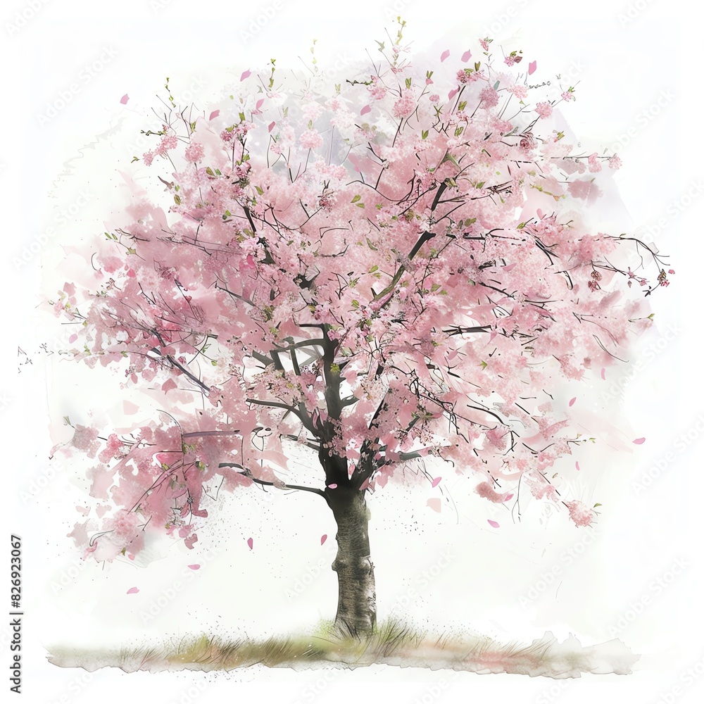 A beautiful watercolor painting of a cherry blossom tree in full bloom A beautiful watercolor painting of a cherry blossom tree in full bloom
