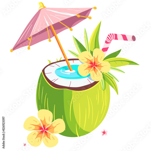 refreshing summer drink served in a natural container. piña colada, tropical beverage