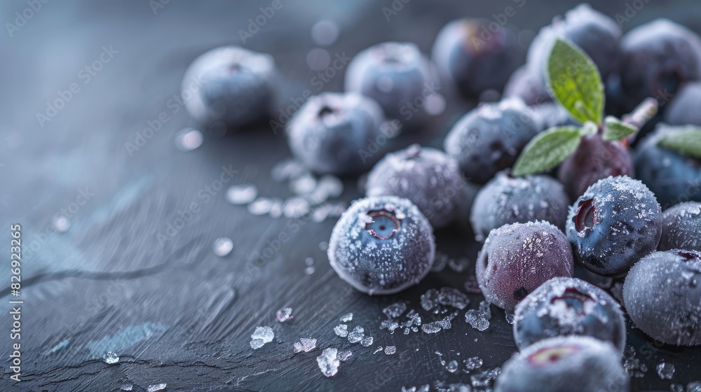 Ripe frozen blueberries on a wooden surface deep frozen blueberries on a dark surface Ripe frozen blueberries on a wooden surface deep frozen blueberries on a dark surface