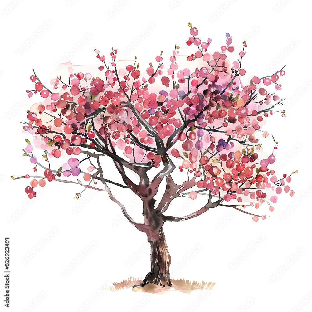 A watercolor painting of a cherry blossom tree in full bloom against a white background A watercolor painting of a cherry blossom tree in full bloom against a white background