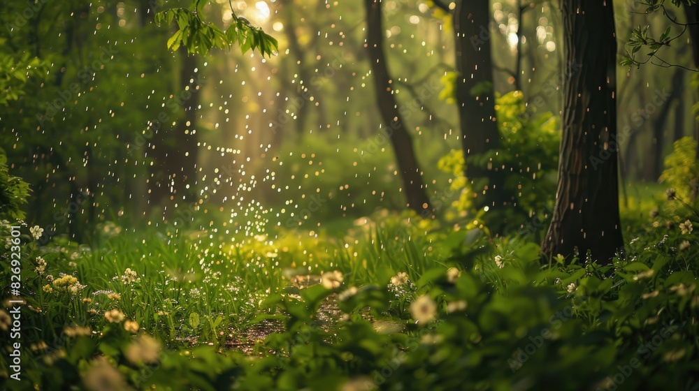 Fototapeta premium Rainy day in the springtime forest