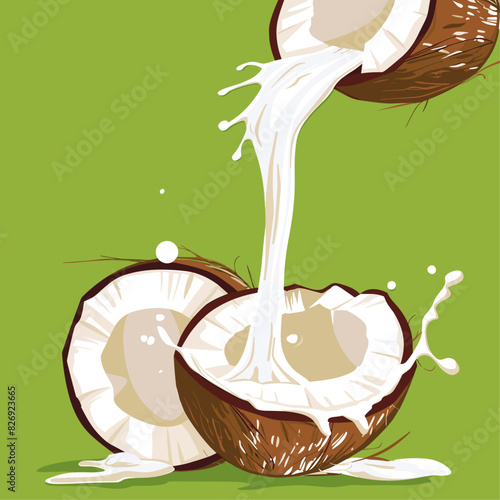 A close-up view of coconuts with coconut milk splatter