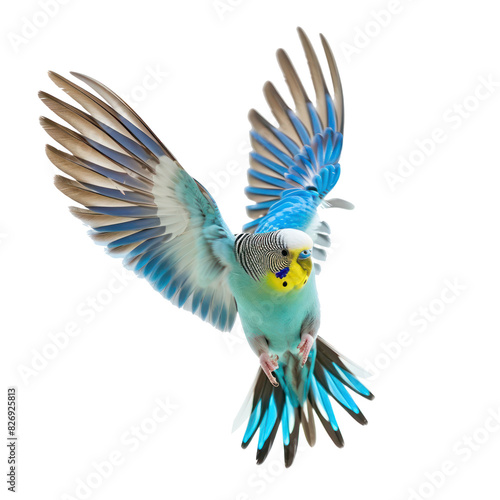 Budgerigar bird fly full body isolate on transparency background PNG photo