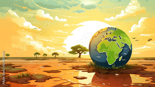 Eyecatching chibistyle digital painting of global warming, featuring vivid colors in a cartoony design. photo