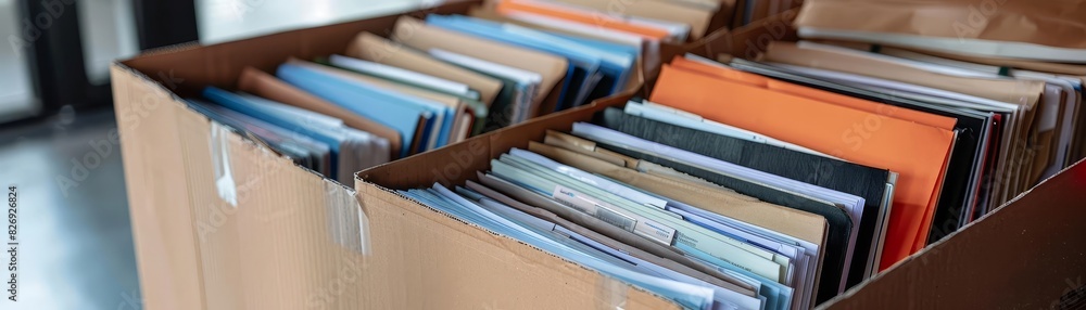 A closeup of various documents being unpacked from a delivery box, highlighting detail and organization with bright, clean composition A closeup of various documents being unpacked from a delivery box, highlighting detail and organization with bright, clean composition