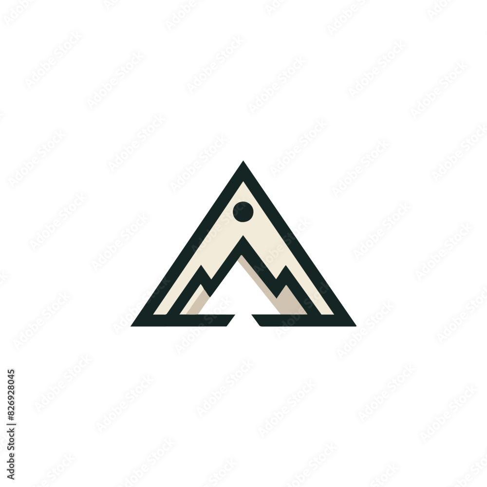 mountain logo landscape with rocks at sunrise, Sea and Sun for Hipster Adventure Traveling logo mountain logo landscape with rocks at sunrise, Sea and Sun for Hipster Adventure Traveling logo