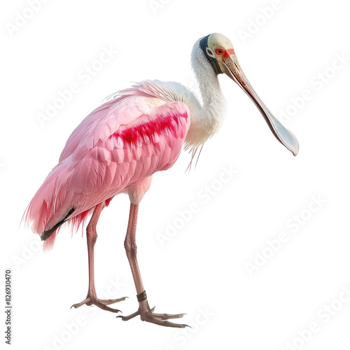 Spoonbill bird side view full body isolate on transparency background PNG photo