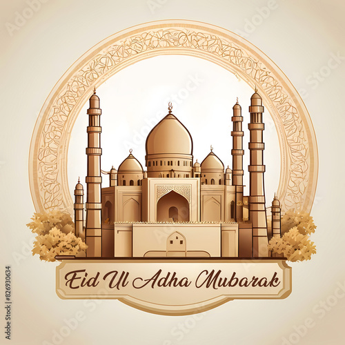 Beautiful Eid Ul Adha greeting social media poster with mosque photo