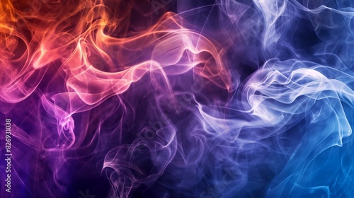 , dense tendrils of deep and dark smoke gracefully intertwine against a gradient backdrop, creating a mesmerizing blend of hues. Amidst this ethereal dance, vibrant abstract colors emerge, swirling an