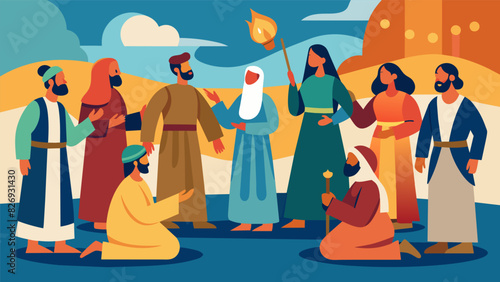 Members of the church community come together to showcase their acting skills in a dramatic portrayal of a biblical story.. Vector illustration