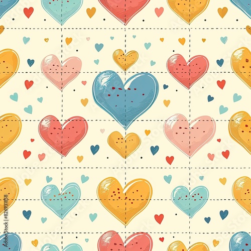 Create a pattern design featuring a heart and kisses with pastel colors and a repeating motif