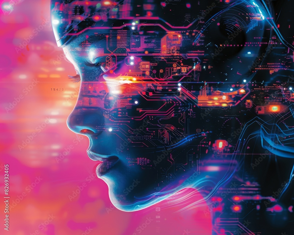 Futuristic digital art featuring a human profile integrated with technology and circuit patterns, highlighting artificial intelligence and innovation. Futuristic digital art featuring a human profile integrated with technology and circuit patterns, highlighting artificial intelligence and innovation.