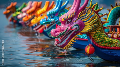 Colorful Dragon Boats with Painted Heads for Dragon Boat Festival in China