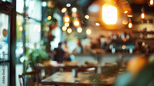 Blurred cafe ambiance abstract background with soft focus and warm hues atmospheric interior photography  © furyon